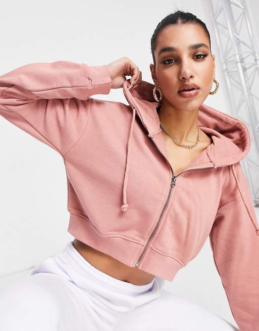 Missguided cropped zip up hoodie in rose