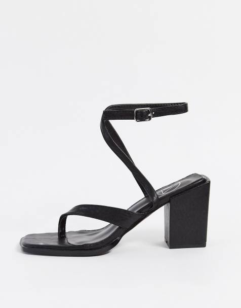 Missguided crossover toe post mid heel sandal in black - view 1