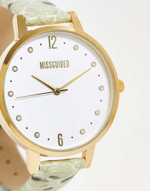 Missguided crystal dial watch in faux snakeskin