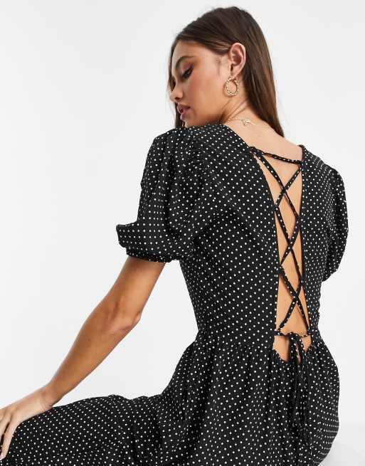 Missguided culotte jumpsuit in black polka dot