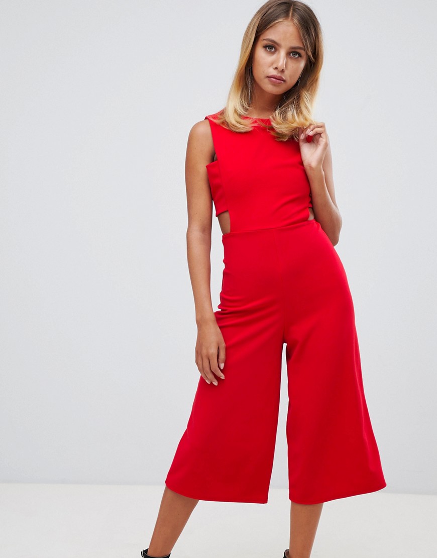 Missguided cut out cullotte jumpsuit in red