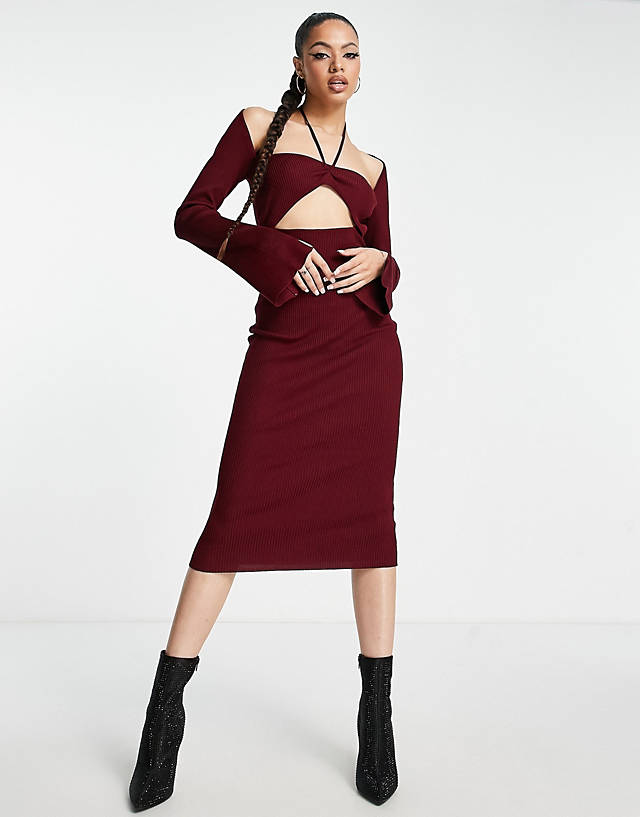 Missguided - cut out halter neck midaxi dress in burgundy