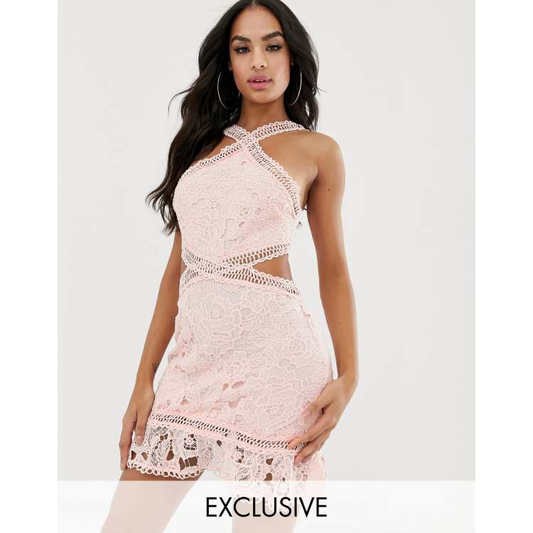 Missguided cut out lace mini dress in blush ASOS