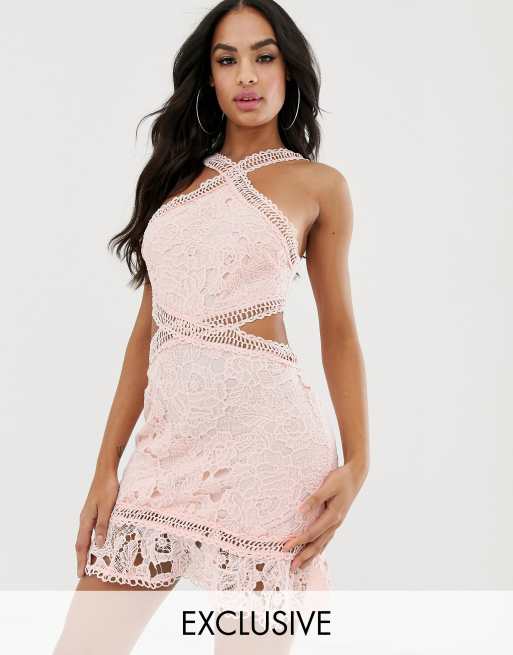 Pink lace 2025 dress missguided