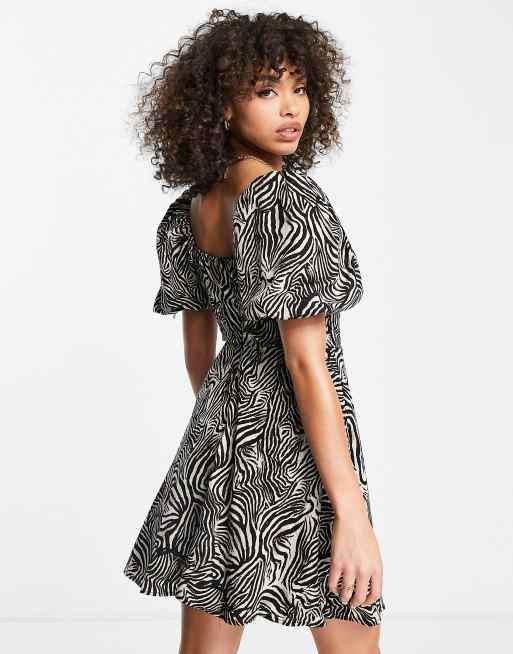 Missguided cut out milkmaid dress in zebra | ASOS