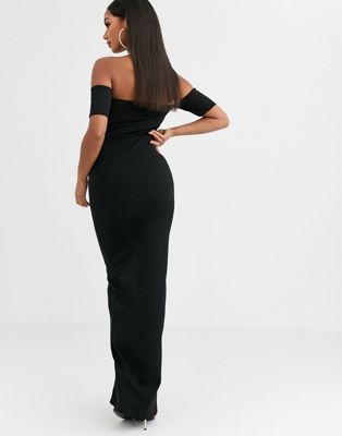 Missguided – Czarna sukienka maxi z dekoltem bardot | ASOS