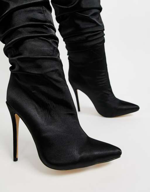 Missguided – Czarne satynowe kozaki do uda, 2 z 4