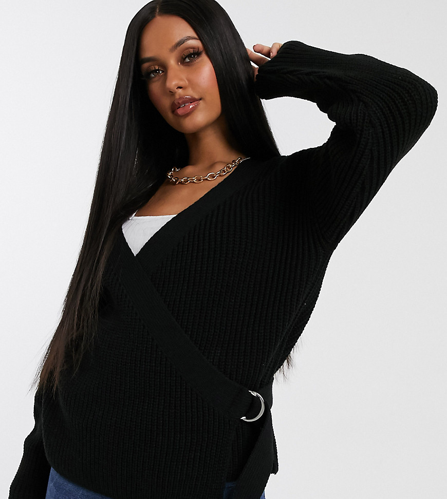 Missguided d-ring belted wrap cardigan in black