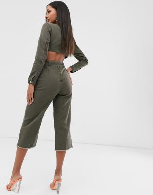 khaki denim jumpsuit