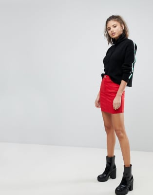 Missguided Denim Mini Skirt-Red