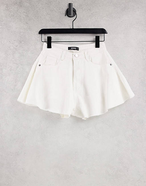 Missguided denim mom shorts with raw hem in white