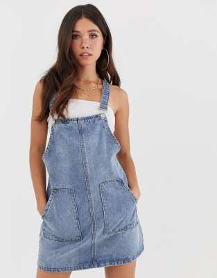 stretch denim pinafore dress