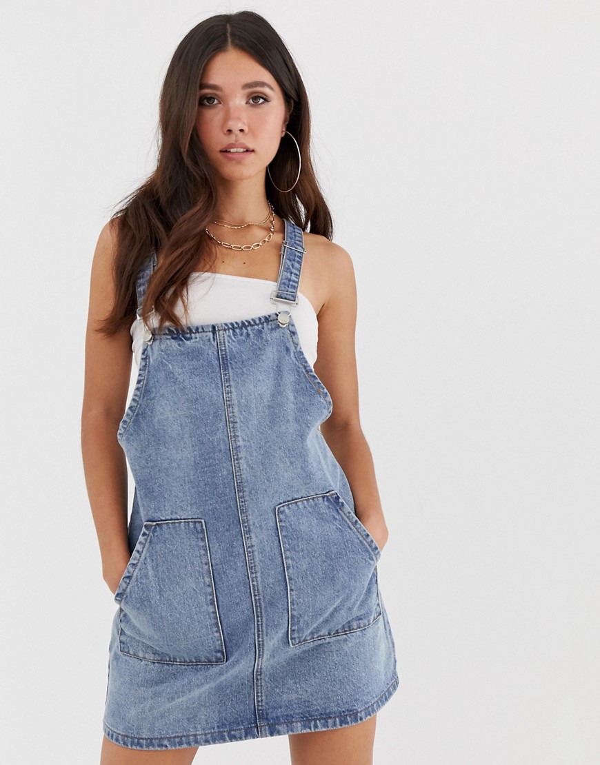 Missguided denim pinafore dress in blue-Blues
