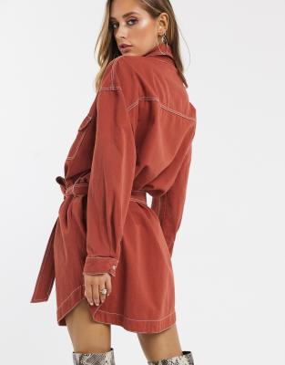 red denim shirt dress