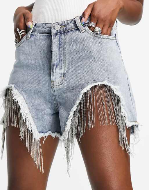 Missguided - Denim short met kettingdetail in blauw