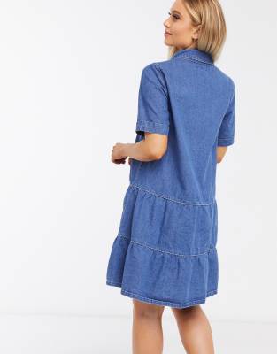 tiered denim dress
