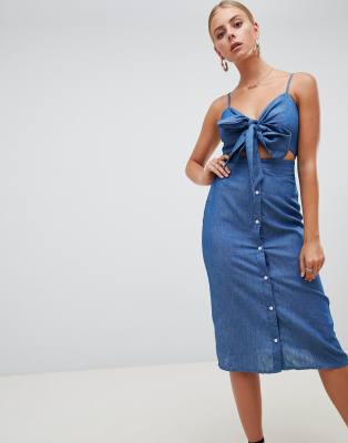 denim tie up dress