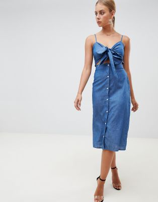 tie front denim dress