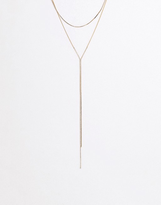 Missguided diamante drop necklace in gold