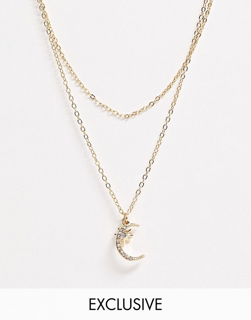 Missguided diamante moon necklace in gold