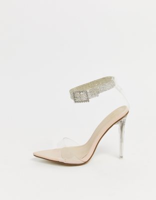 clear diamante heels