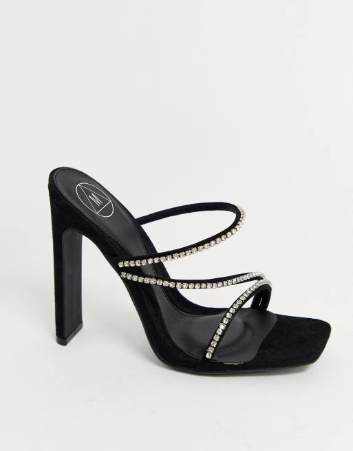 Black heel best sale sandals with rhinestones