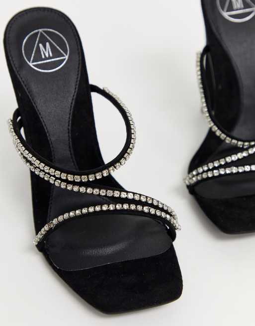 Missguided diamante strap heeled sandal in black