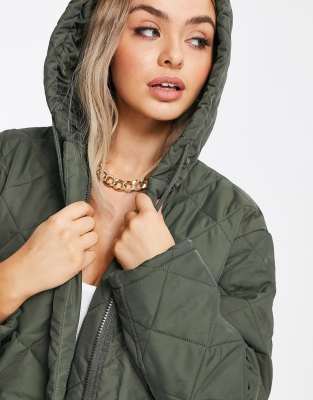 diamond quilted oversized hooded parka