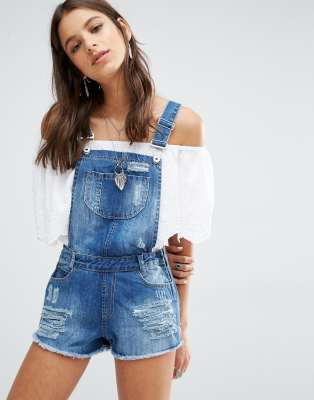 distressed denim dungarees