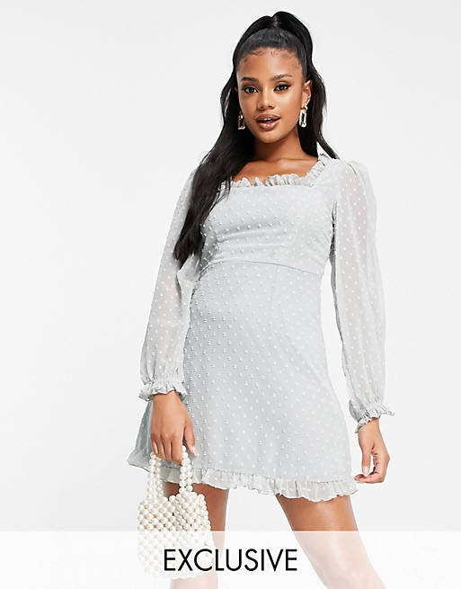 Missguided dobby skater dress with flutter sleeve in pale blue