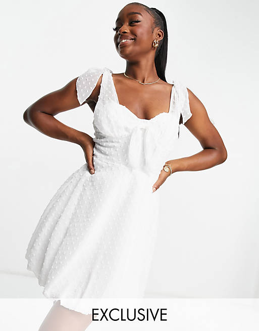 Missguided dobby tie front dress in white