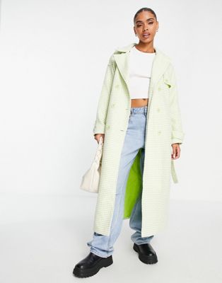 Missguided dogtooth formal coat in green - ASOS Price Checker