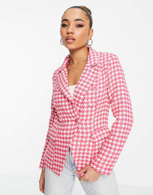 Missguided double breasted blazer in pink boucle (part of a set