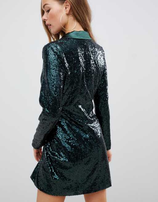 Missguided double breasted sequin blazer mini 2025 dress in green