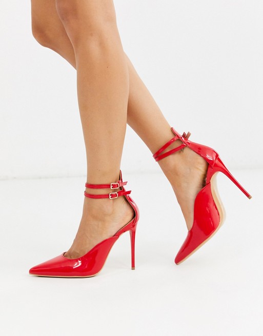 Missguided double strap heeled court shoe in red | ASOS