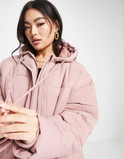 Missguided Doudoune longue a surpiqures Rose ASOS