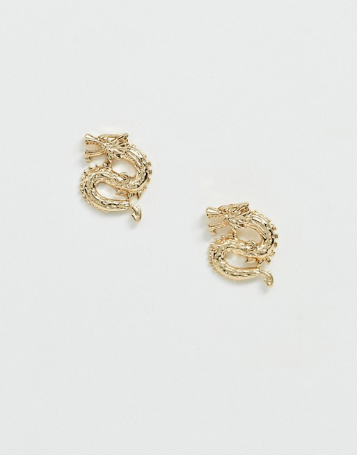 Missguided dragon stud earrings in gold