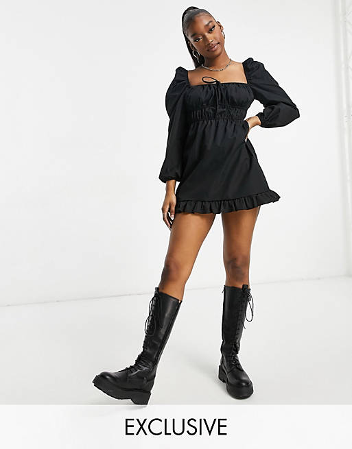 Women Missguided dress with balloon sleeve in black 
