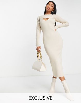 Missguided dress with cut out layered top in sand