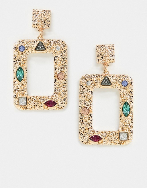 Missguided Drop Gem Earrings In Rainbow and Gold