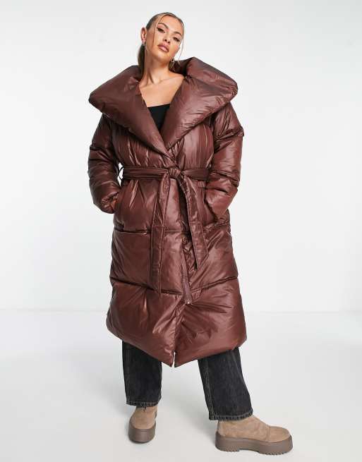 Padded Collar Duvet Belted Puffer Coat