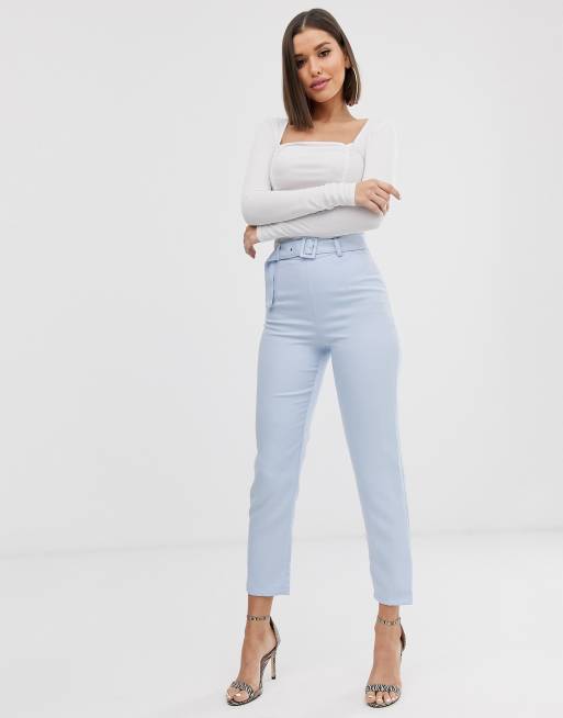 Missguided - Elegante cigarette-broek met riem in blauw