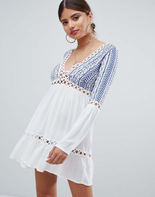 Missguided white deals embroidered dress