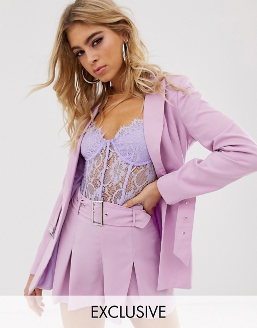 Missguided Exclusive co-ord belted blazer in lilac