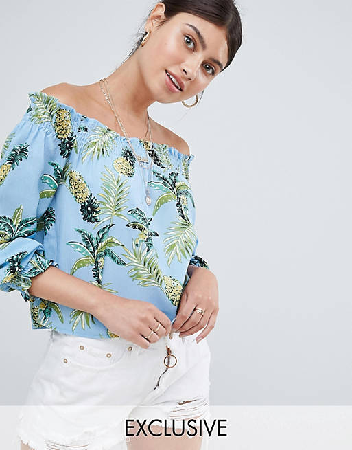Missguided exclusive pineapple print bardot top