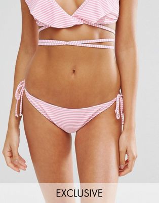Missguided – Exclusive – Randig bikiniunderdel med knytning i sidan-Flerfärgad
