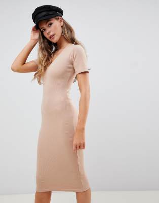 short sleeve ribbed midi dress