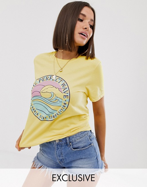 Missguided Exclusive surf graphic t-shirt in yellow