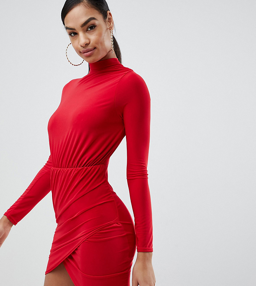 Missguided exclusive twist front plisse mini dress in red