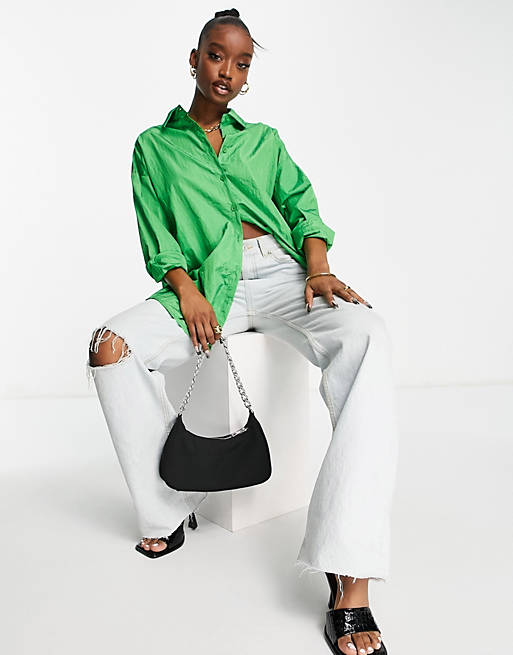 Tops Shirts & Blouses/Missguided extreme oversized nylon shirt in bright green 